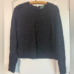 Lauren Ralph Lauren Vintage Black Heavily Beaded‎ Top, Size M Long Sleeve Formal